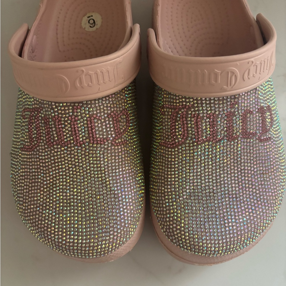 Juicy Couture Pink and Gold Embellished bling croc style Clogs